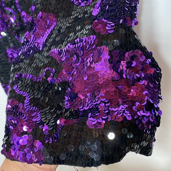 Vintage Silk Niteline Sequin Purple and Black Tank Top - Picture 7 of 11